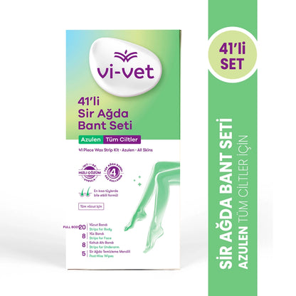 Vi-Vet Wax Strip Set Azulen 41 Pack (20 Body Tapes + 8 Face Tapes + 8 Armpit Tapes + 5 Cleansing Wipes)