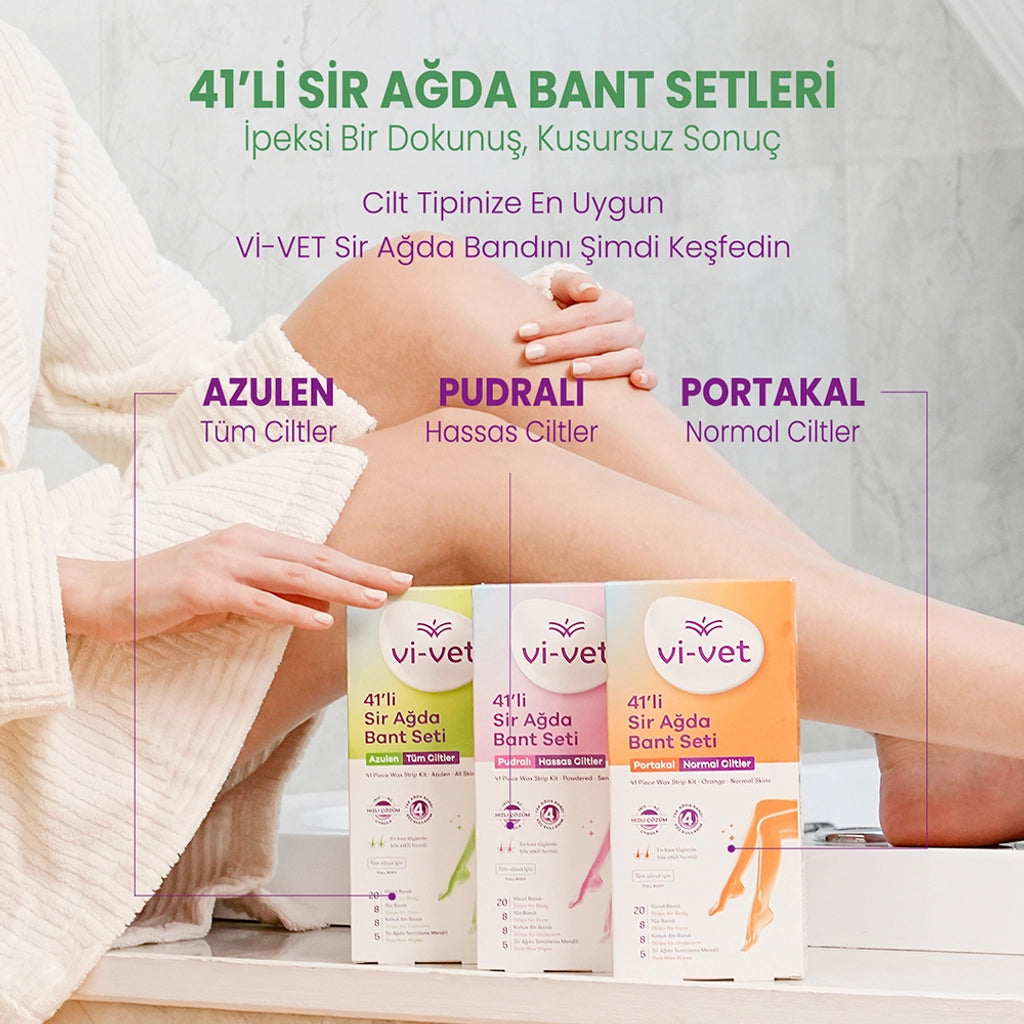 Vi-Vet Wax Strip Set Azulen 41 Pack (20 Body Tapes + 8 Face Tapes + 8 Armpit Tapes + 5 Cleansing Wipes)