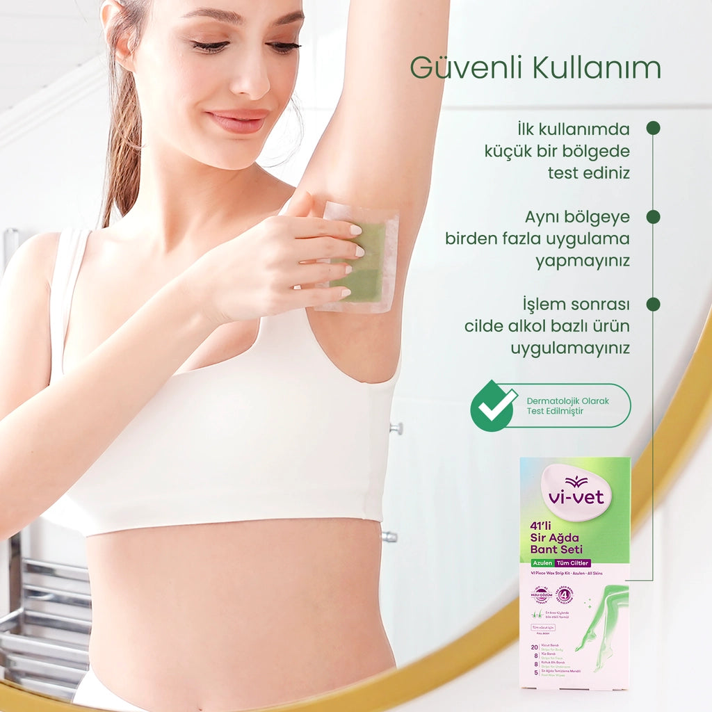 Vi-Vet Wax Strip Set Azulen 41 Pack (20 Body Tapes + 8 Face Tapes + 8 Armpit Tapes + 5 Cleansing Wipes)