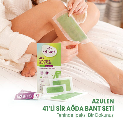 Vi-Vet Wax Strip Set Azulen 41 Pack (20 Body Tapes + 8 Face Tapes + 8 Armpit Tapes + 5 Cleansing Wipes)