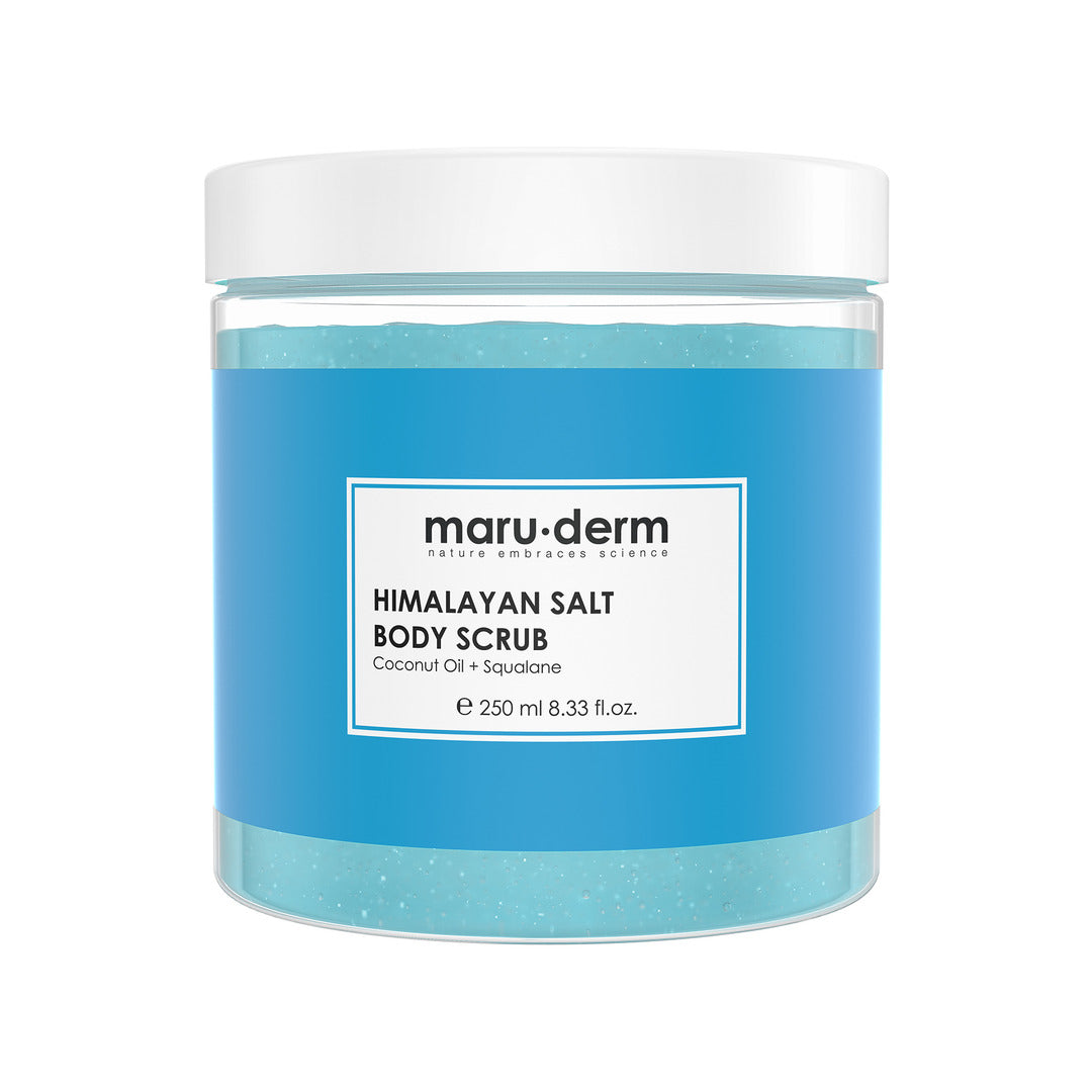 Jar of Maru-Derm Himalayan Salt Body Scrub on a white background