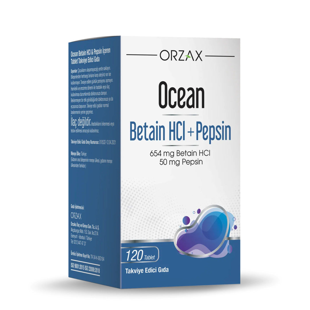 Orzax Ocean Betaine HCl + Pepsin 120 Tablets