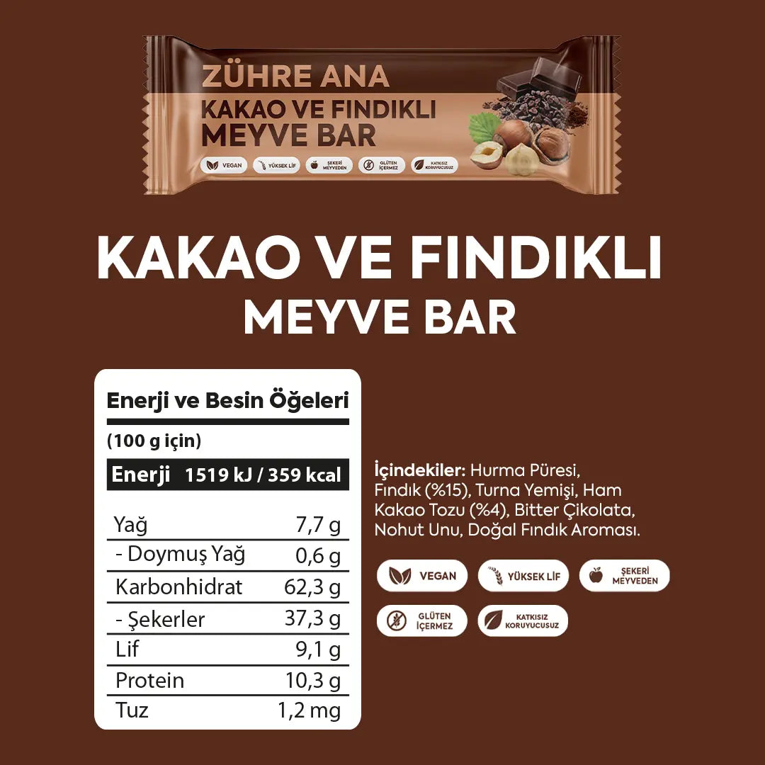 Zühre Ana Cocoa and Hazelnut Fruit Bar